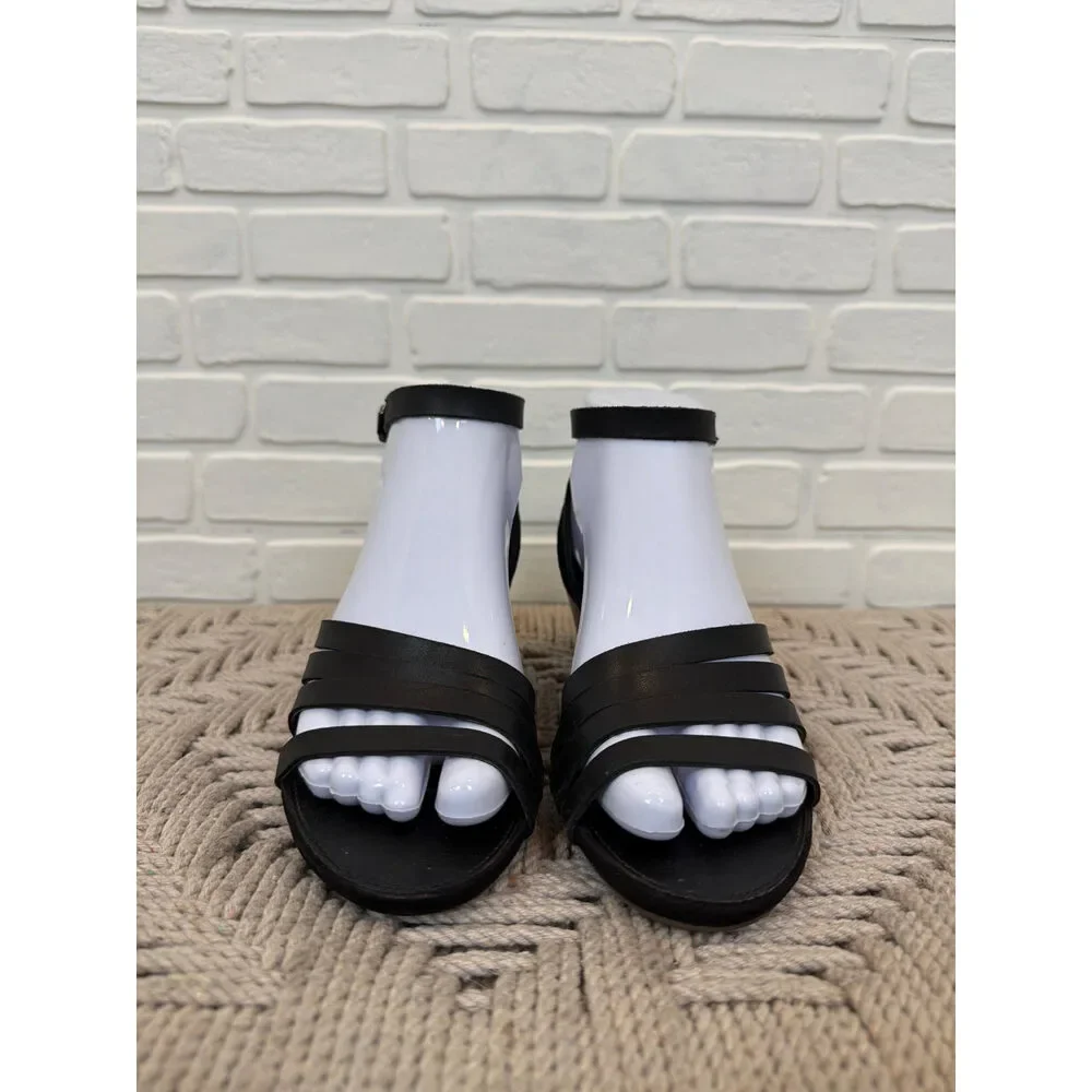 Franco Sarto Della Wedge Sandals Black Leather Strappy Size 6
